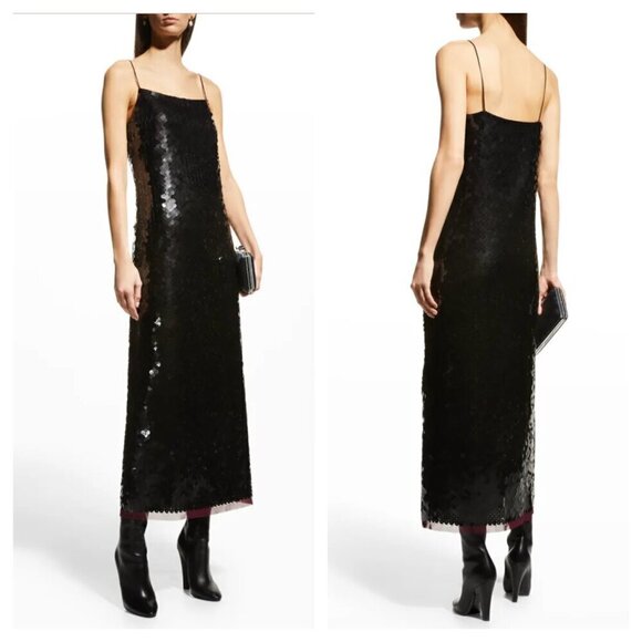 Tory Burch Sequined Tulle Cocktail Evening Midi Slip Dress Black Women's 2 - Picture 2 of 13